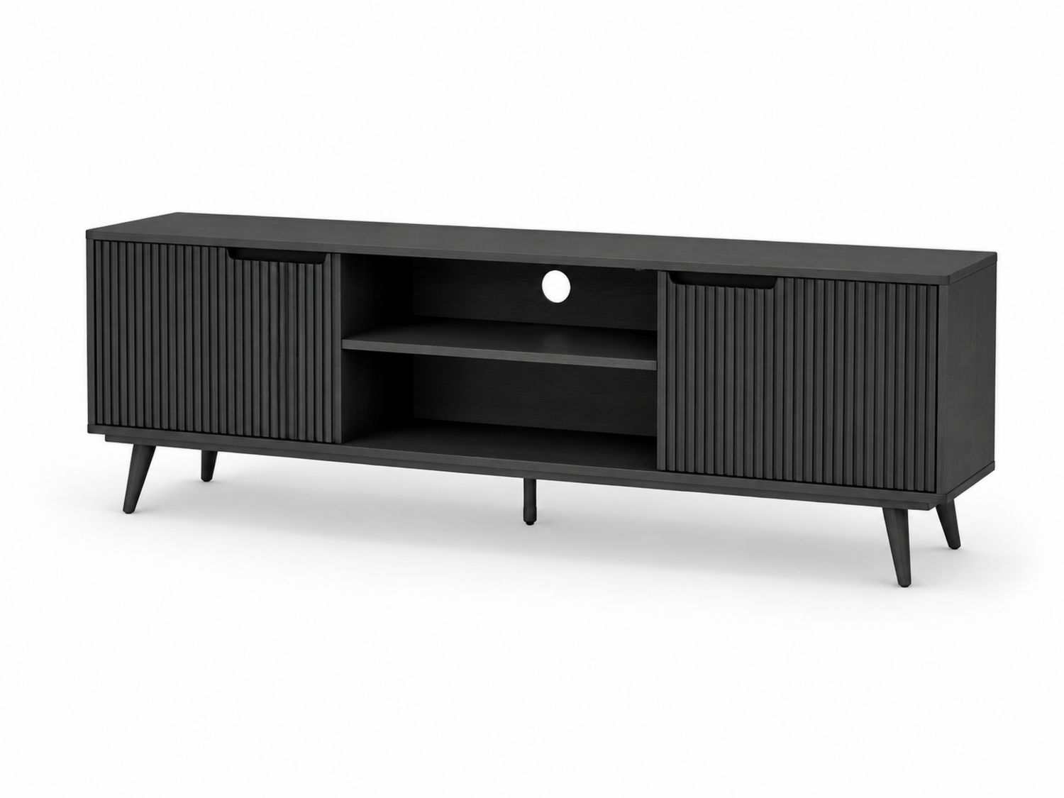 Mobile TV in legno MDF nero con ante scorrevoli