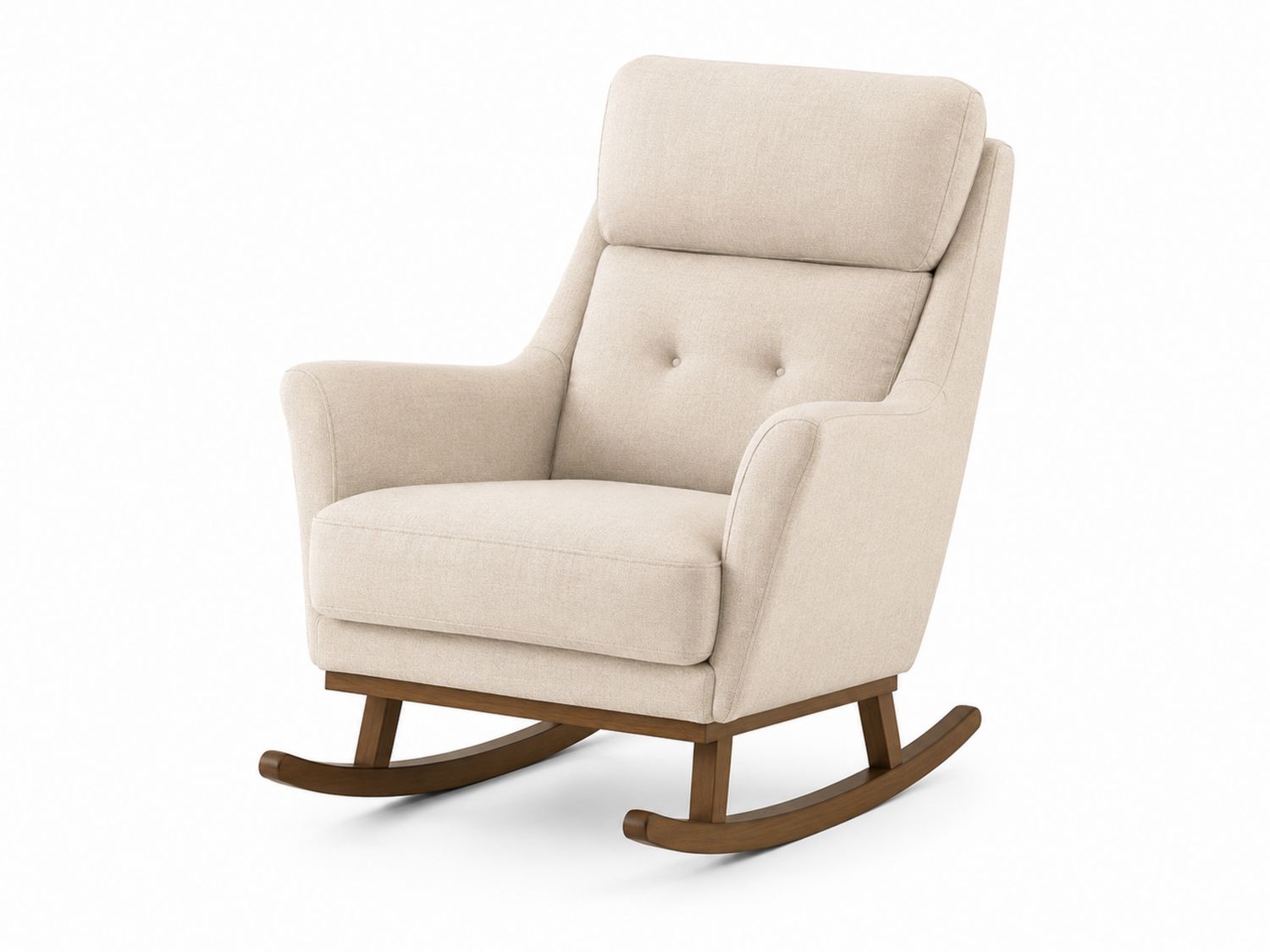 Sedia a dondolo in legno massello e tessuto di lino beige