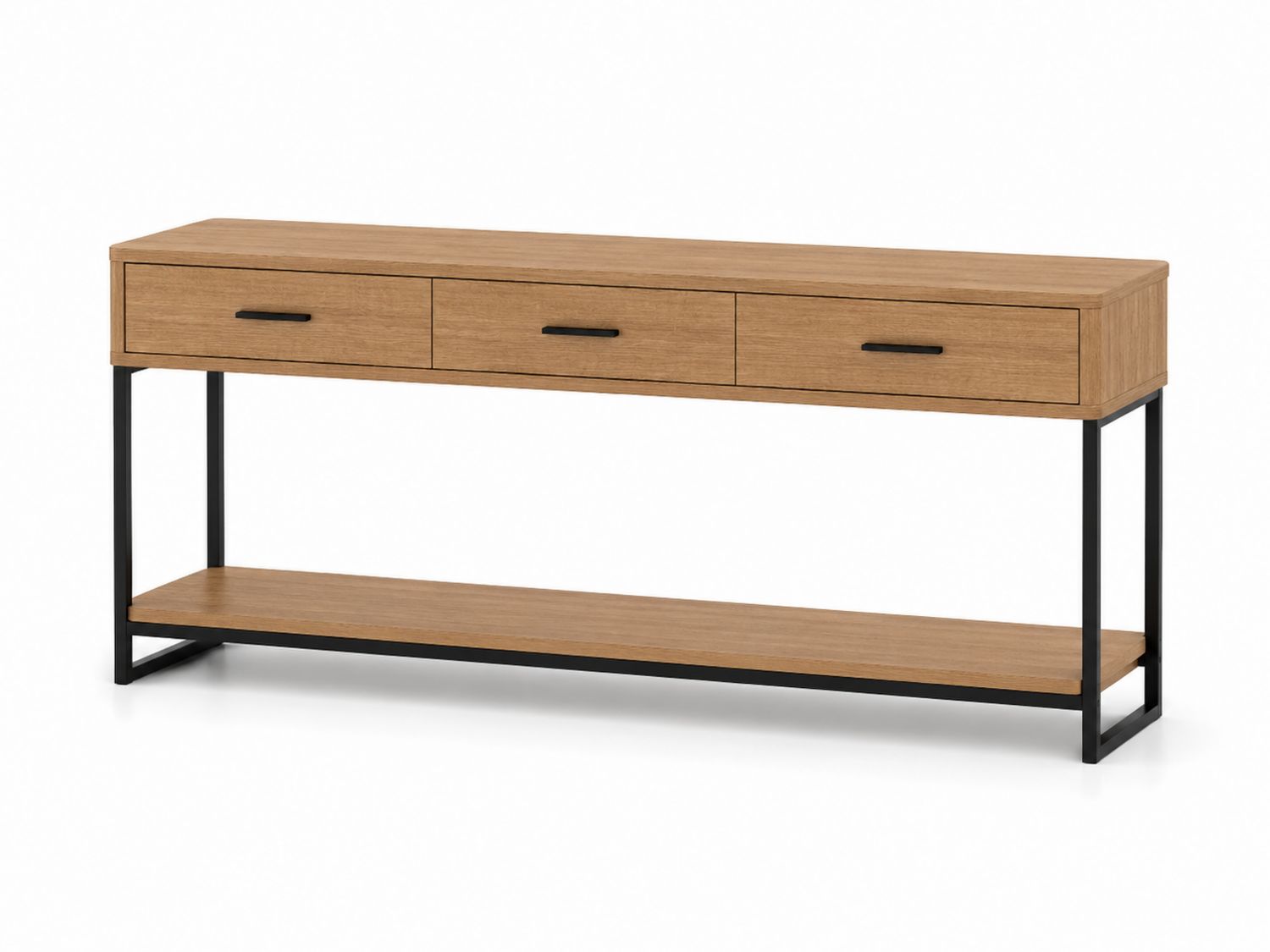 Consolle Rettangolare in Legno e Metallo con 3 Cassetti 120x35x75 cm