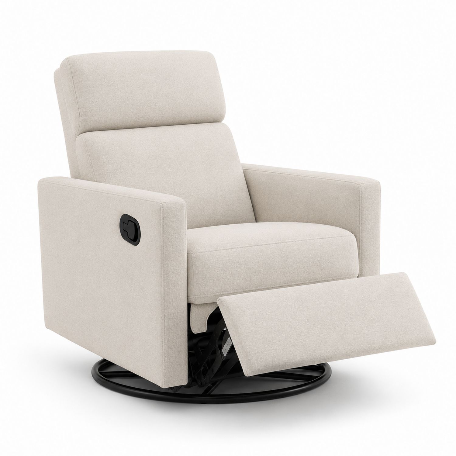 Poltrona reclinabile girevole in tessuto beige con poggiapiedi