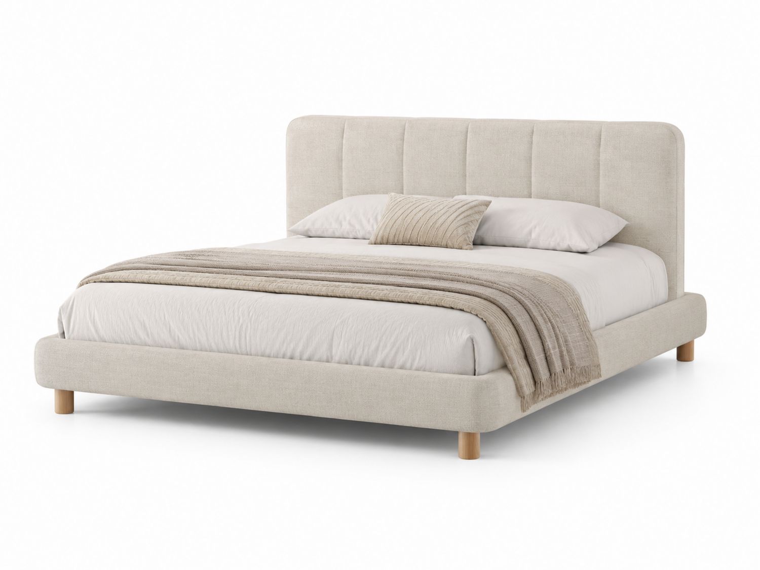 Letto matrimoniale in tessuto beige 200x160 cm