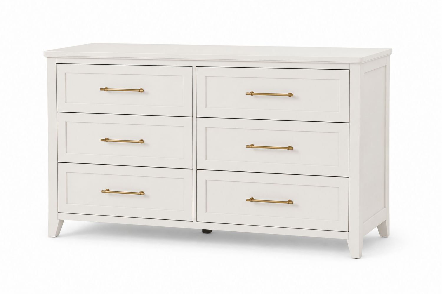 Cassettiera in legno bianco con maniglie in metallo