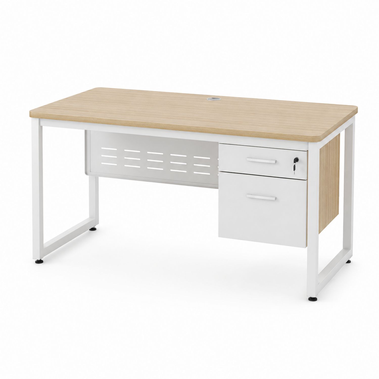 Scrivania in MDF e Metallo Verniciato Bianco con Cassetti