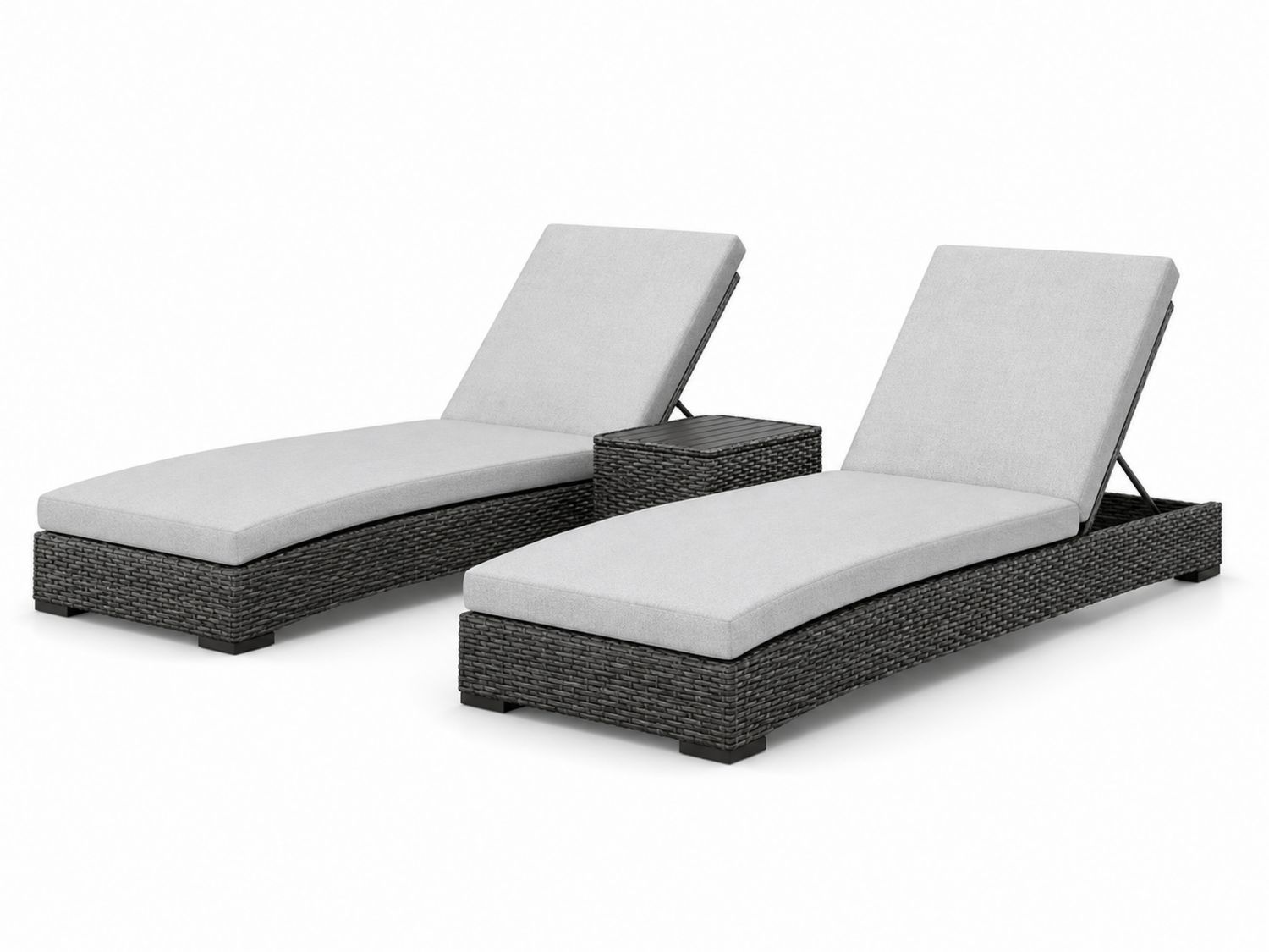 Set di Lettini Prendisole in Rattan Sintetico con Cuscini Grigi
