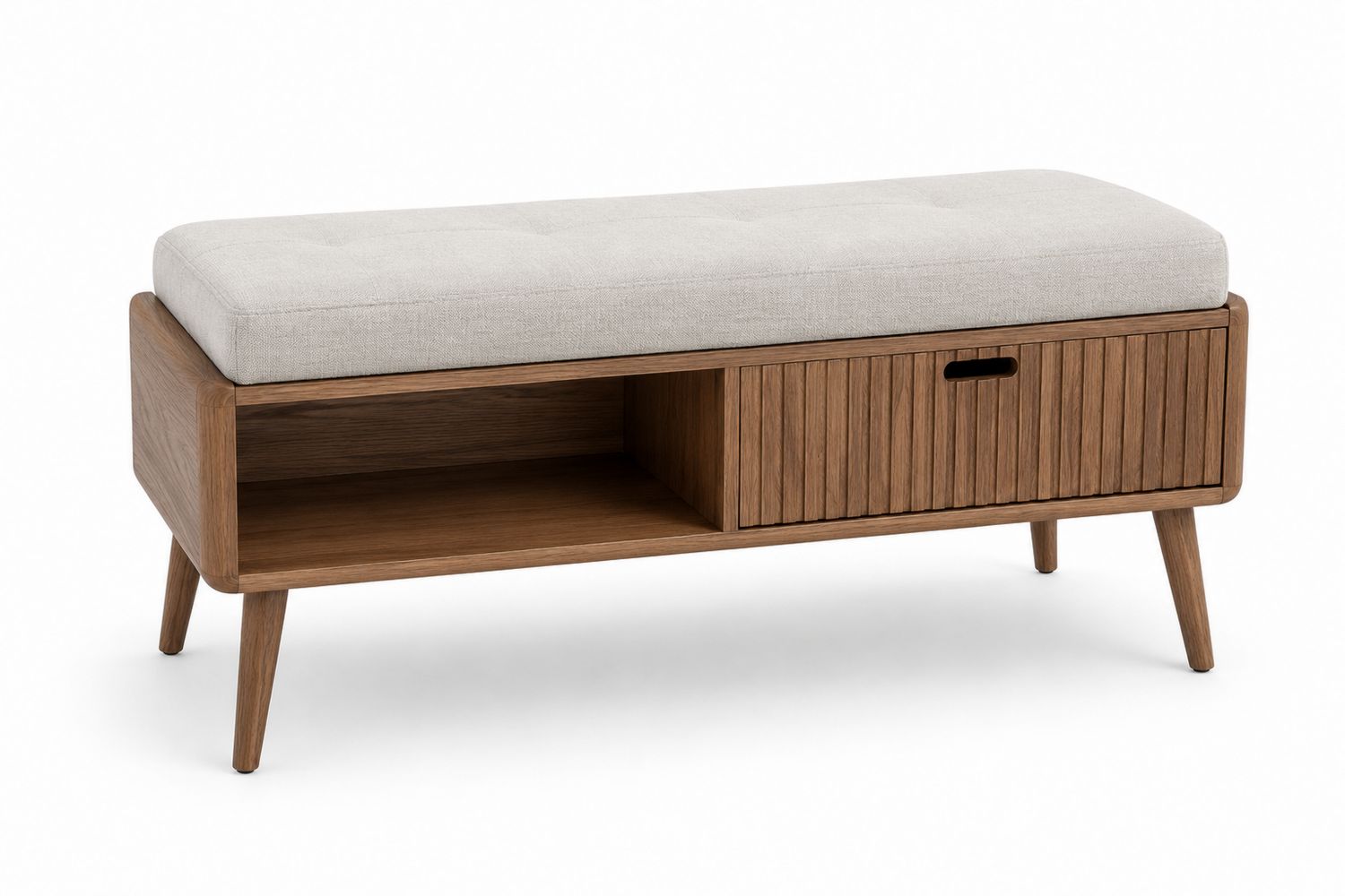 Panca con Vano Contenitore in Legno e Tessuto Beige