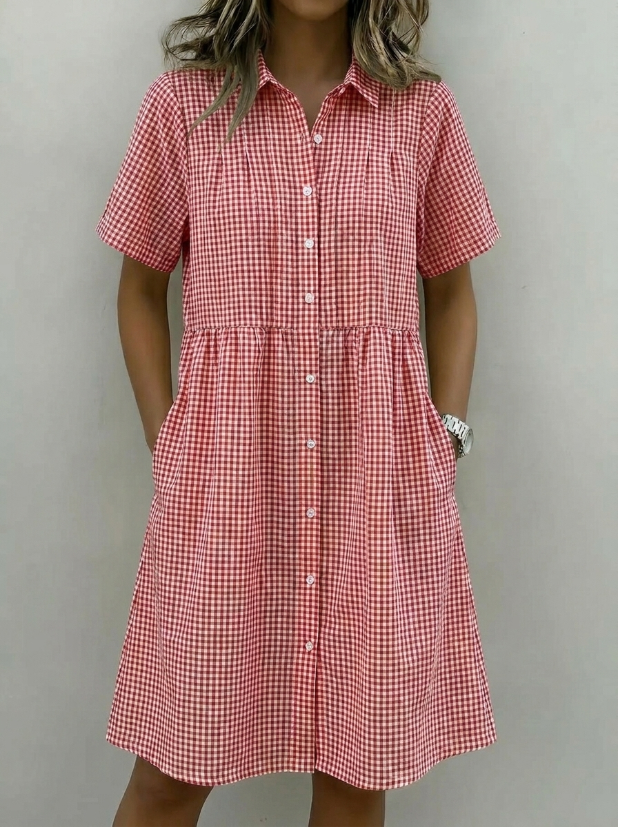 Today 49% off🔥Women’s Cotton Linen Gingham Button-Up Shirt Dress