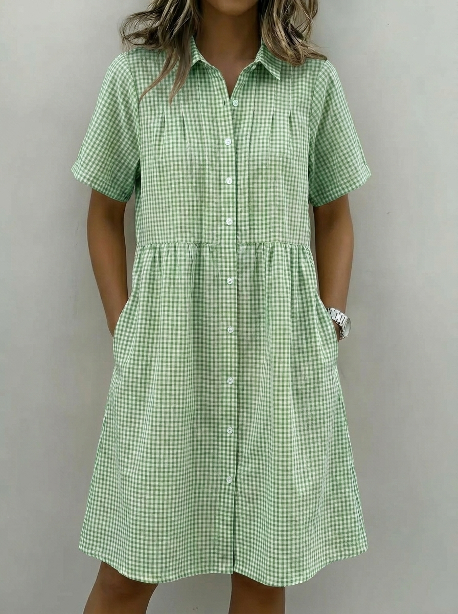 Today 49% off🔥Women’s Cotton Linen Gingham Button-Up Shirt Dress