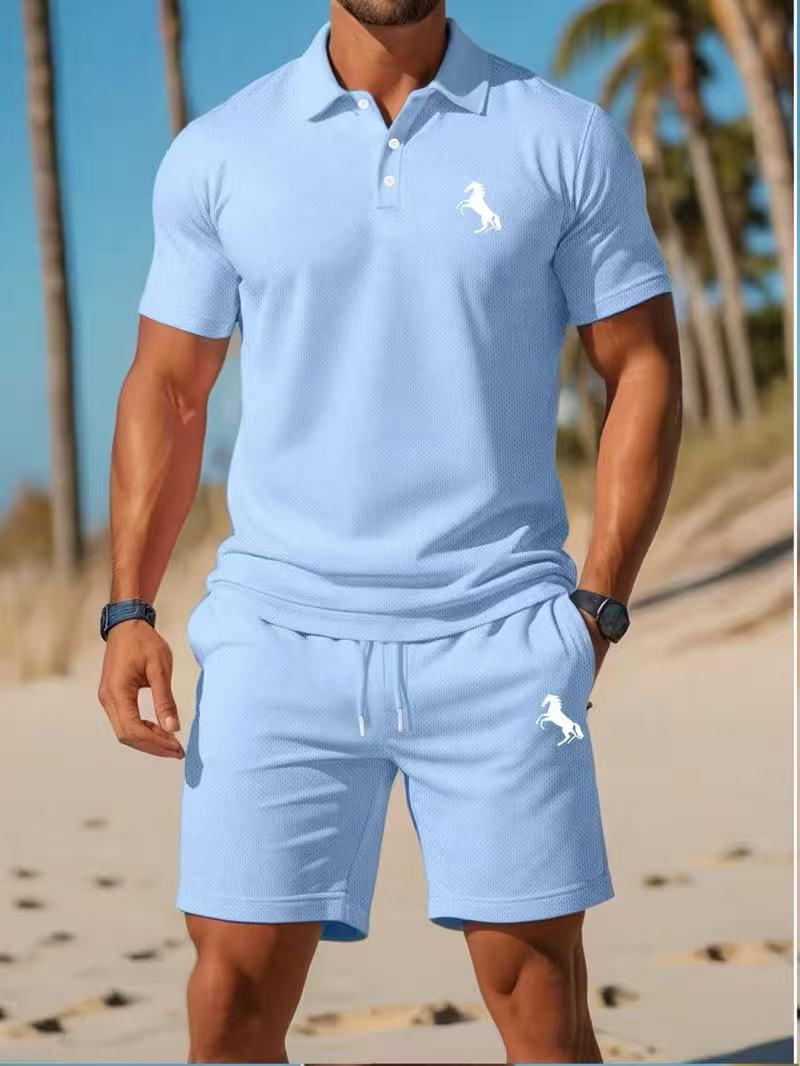 ⏰ Último día: ¡50% de descuento! 🔥 - Conjunto de verano de 2 piezas para hombre con polo y pantalón corto