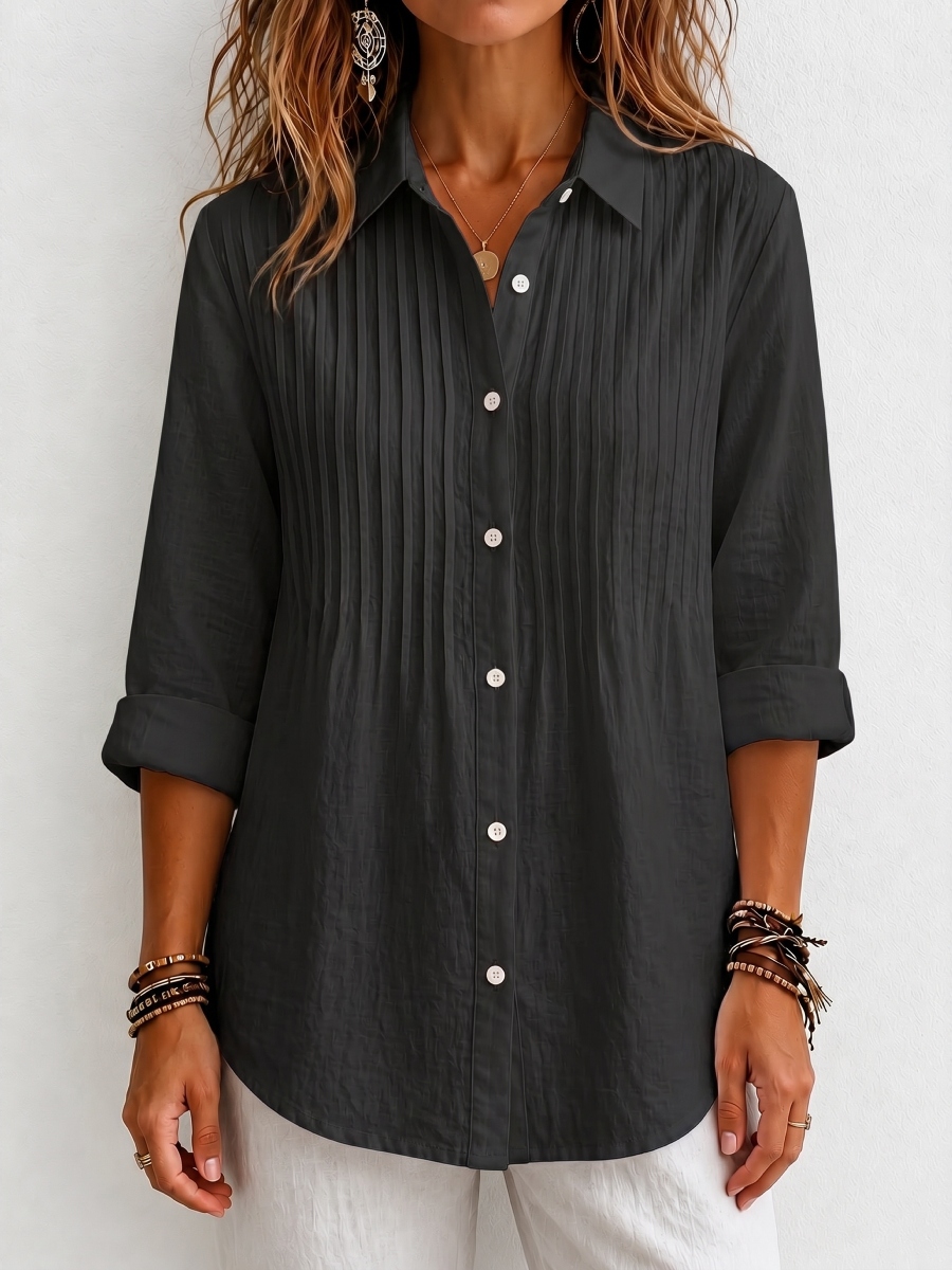 【Buy 2 Free Shipping】New Arrival 🔥 Women's Solid-color Casual Pleated Cotton-linen Shirt