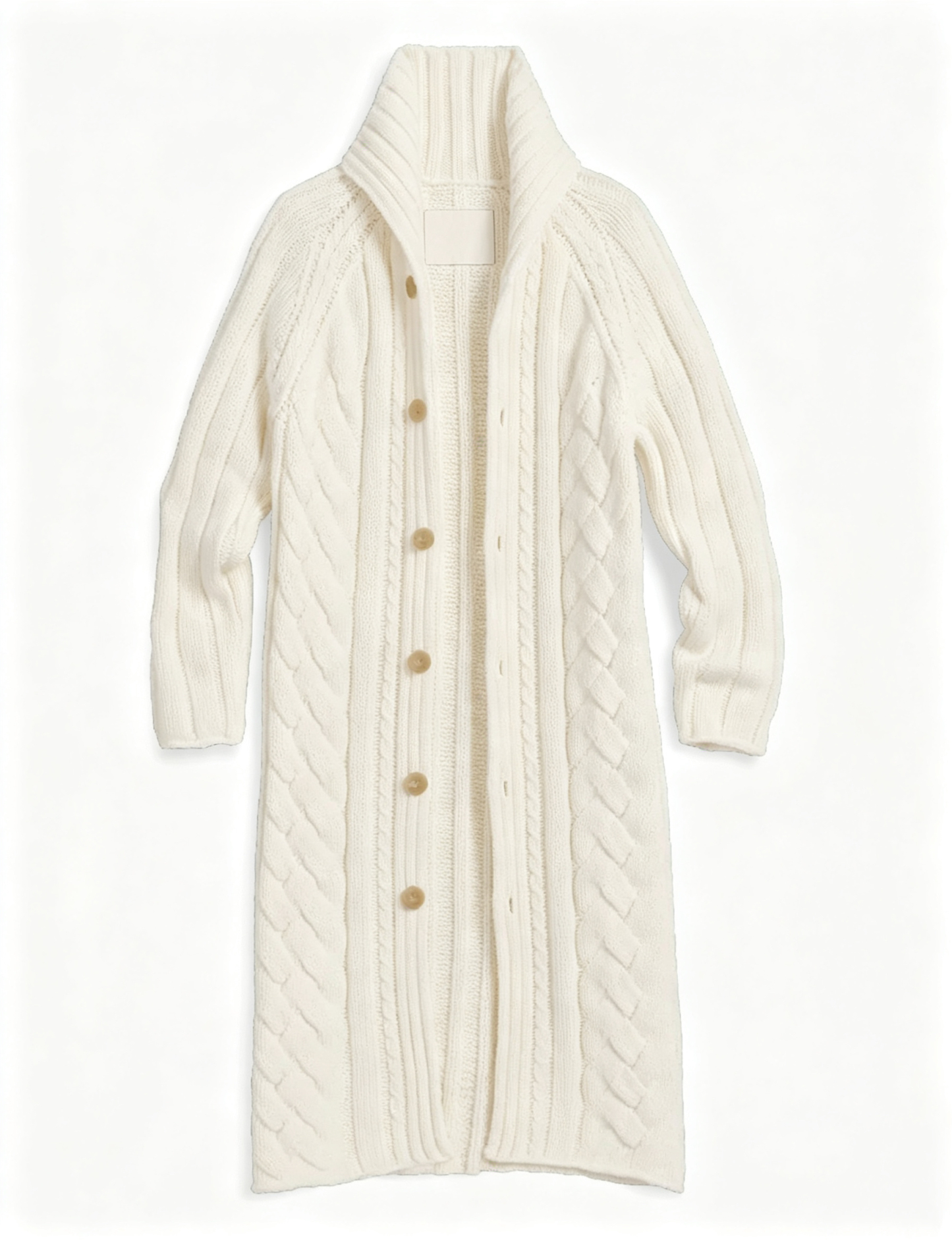 Women’s Cable Knit Long Cardigan, Button Down Stand Collar Sweater Coat