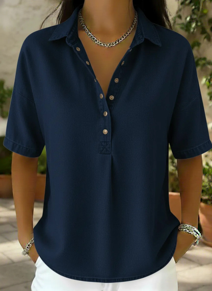🔥Women's Relaxed Denim-Style Button Detail Top