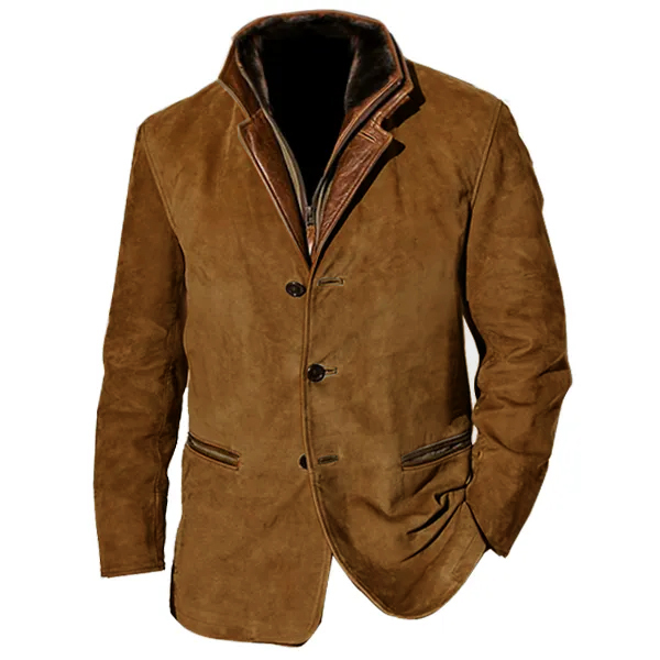 Men's Vintage Carlsbad Calfskin Leather Blazer With Merino Shearling Collar