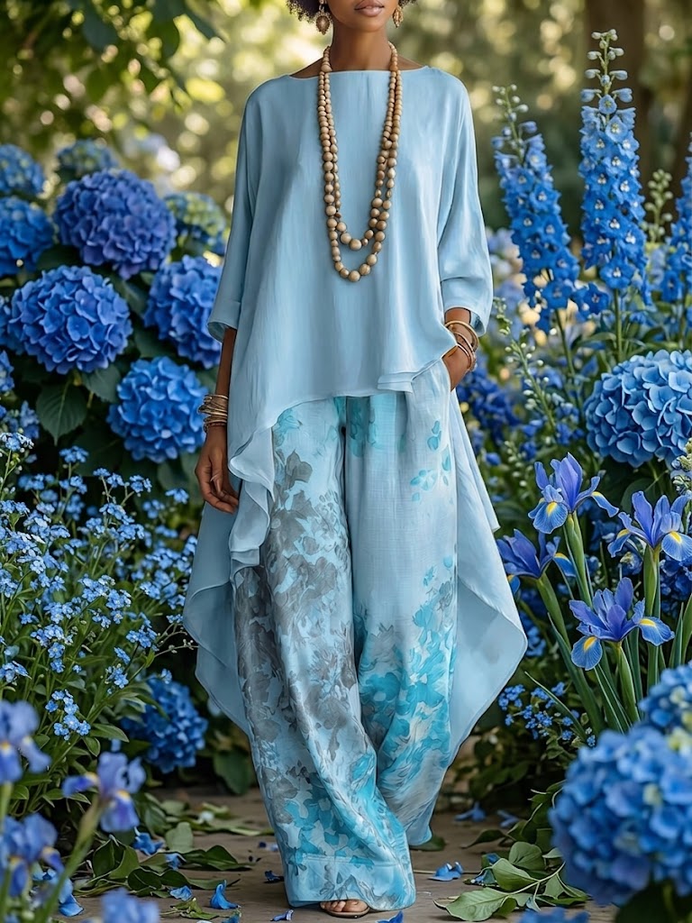 Elegant Artistic Floral Print Two-piece Set