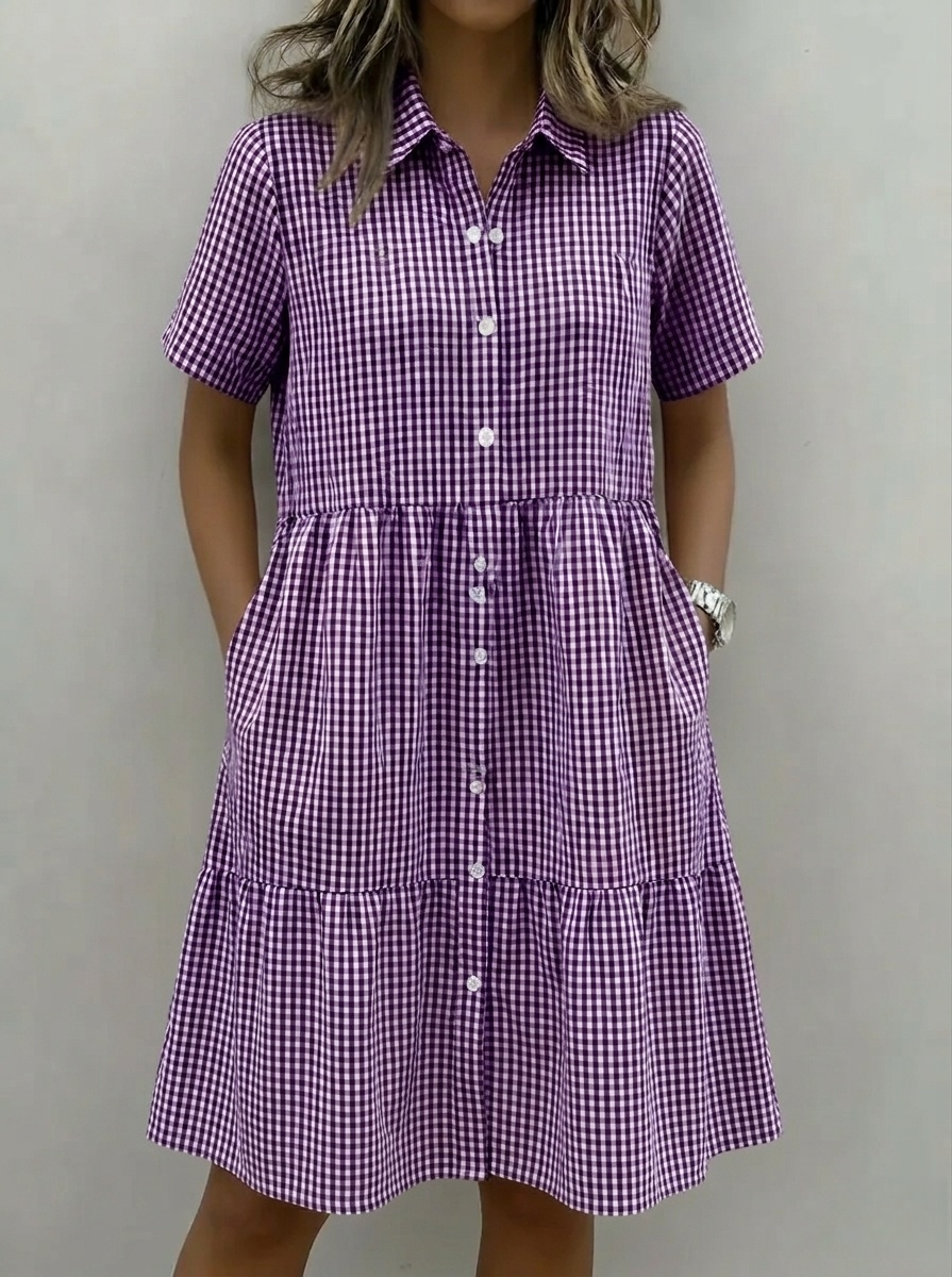 Today 49% off🔥Women’s Cotton Linen Gingham Button-Up Shirt Dress