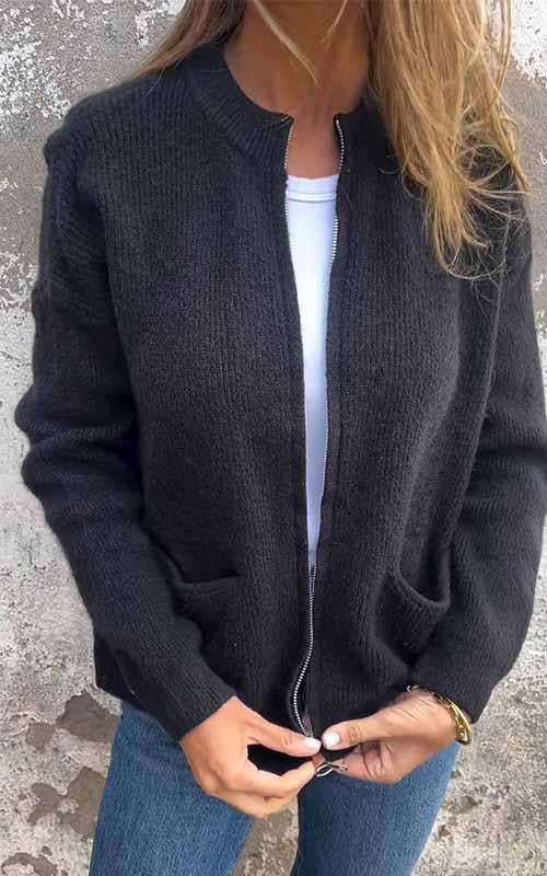 【Buy 2 Free Shipping】CLEARANCE SALE🔥 Round Neck Zipper Knitted Jacket