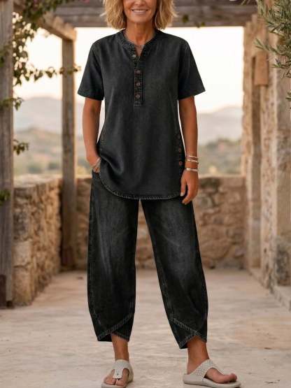 【Buy 2 Free Shipping】Women‘s Short-sleeve denim Two-piece set