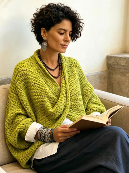 Cozy Relaxed Batwing Sleeves Crossover V-neck Sweater