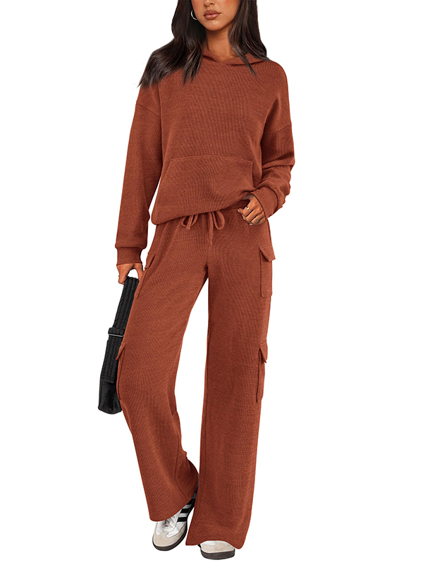 NEW 🔥 Women's Cotton Two Piece Crew Neck Hooded Sweatshirt Work Pants Casual Set