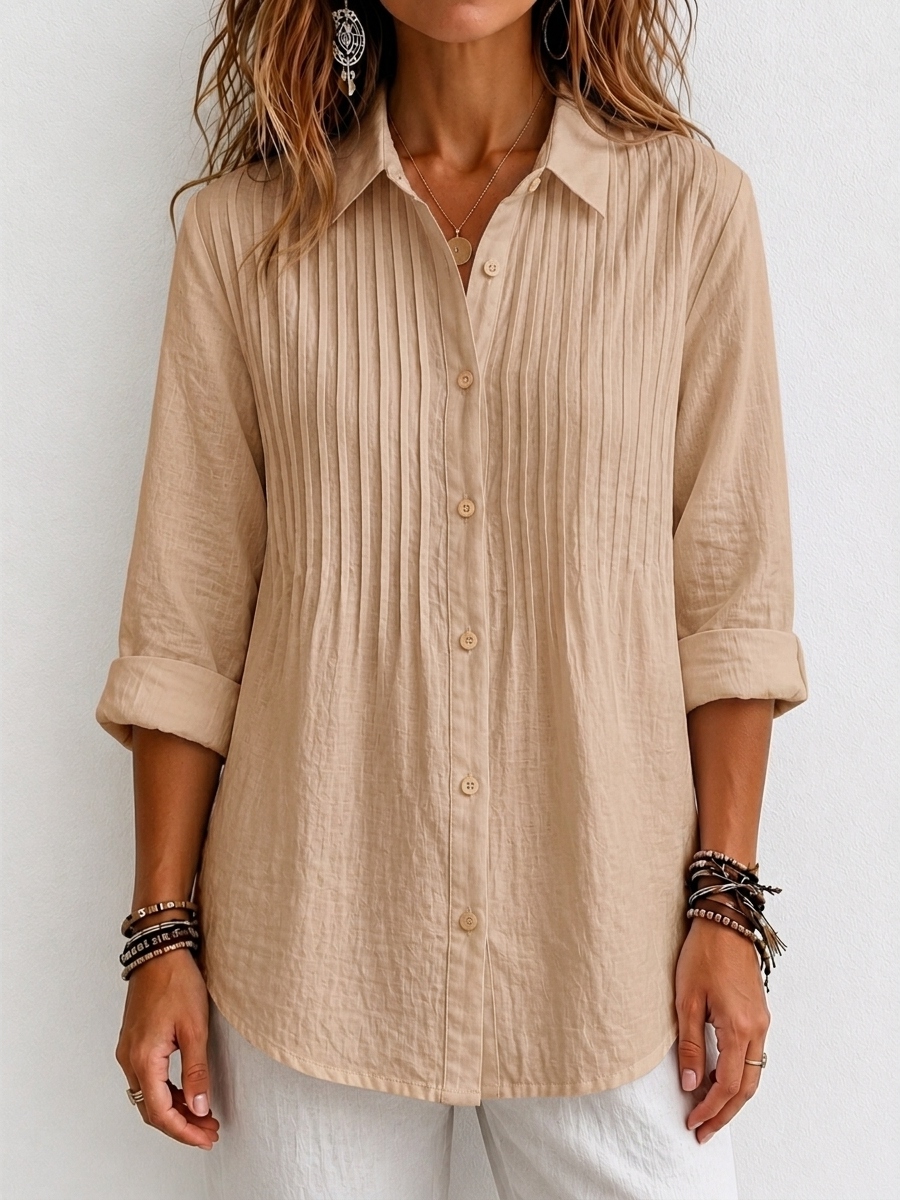 【Buy 2 Free Shipping】New Arrival 🔥 Women's Solid-color Casual Pleated Cotton-linen Shirt