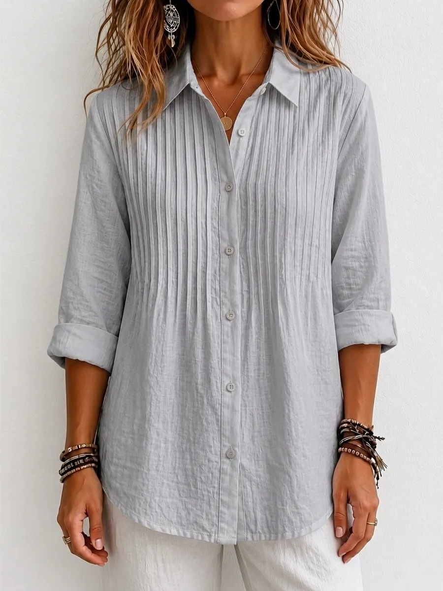 【Buy 2 Free Shipping】New Arrival 🔥 Women's Solid-color Casual Pleated Cotton-linen Shirt