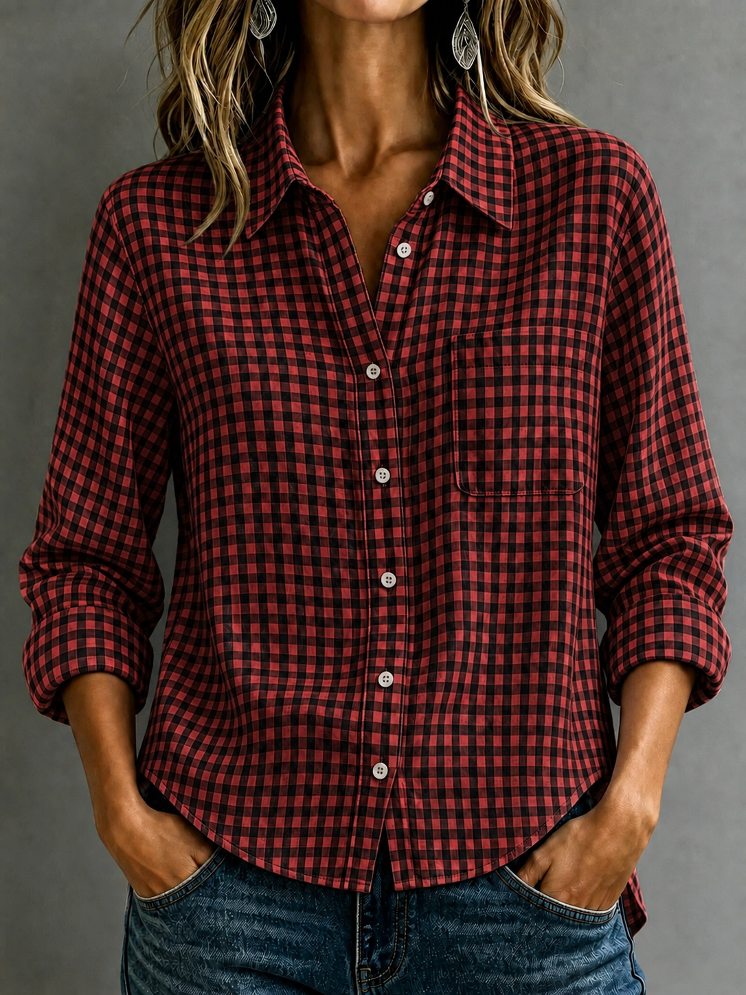 【Buy 2 Free Shipping】🔥CLEARANCE SALE🔥Women's Cotton-Linen Plaid Shirt with Collar and Pockets