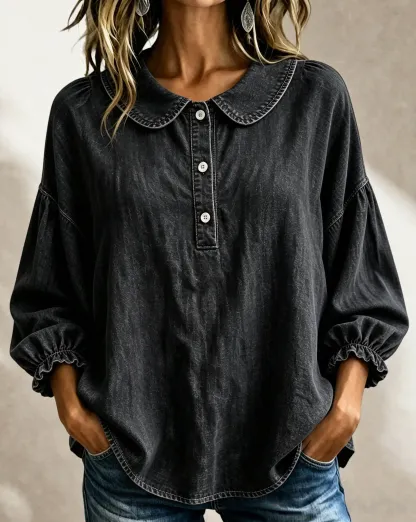 Today 49% off🔥Women’s Denim Square-Neck Three-Quarter Sleeve Top