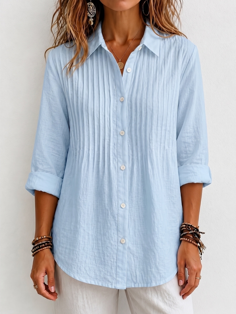 【Buy 2 Free Shipping】New Arrival 🔥 Women's Solid-color Casual Pleated Cotton-linen Shirt