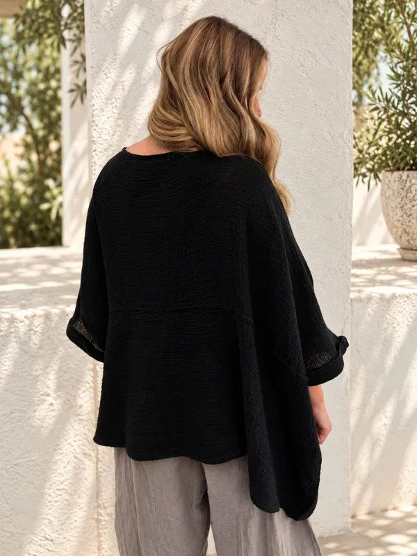 Women's Linen Cotton Blend Oversized Long Sleeve Top & Wide Leg Pants Two Piece Set