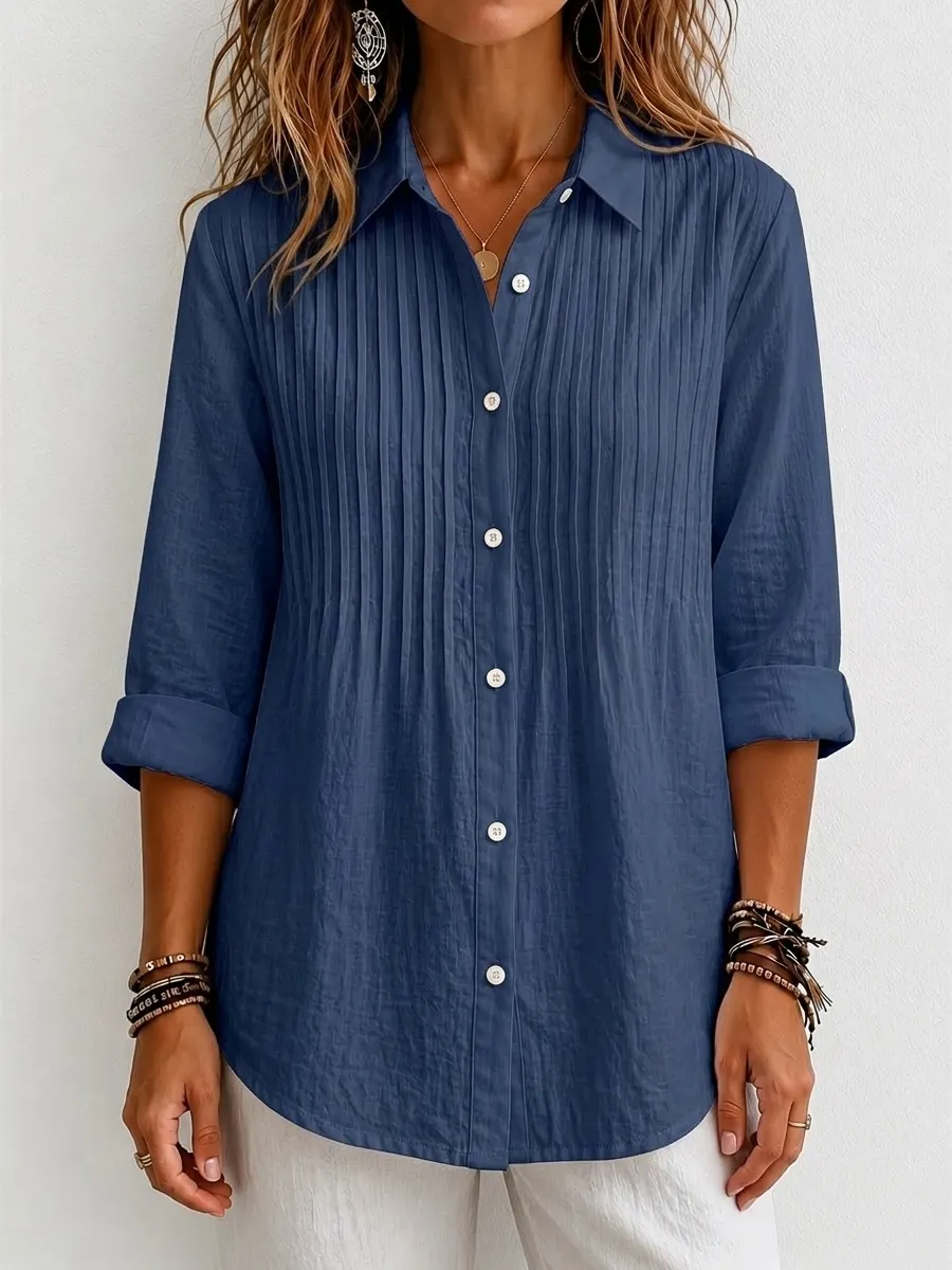 【Buy 2 Free Shipping】New Arrival 🔥 Women's Solid-color Casual Pleated Cotton-linen Shirt