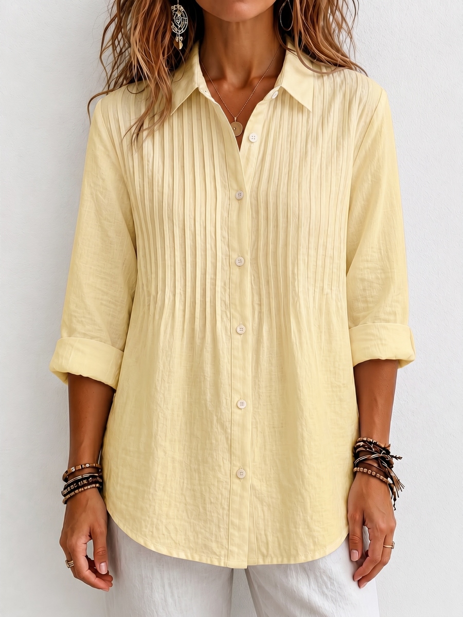 【Buy 2 Free Shipping】New Arrival 🔥 Women's Solid-color Casual Pleated Cotton-linen Shirt