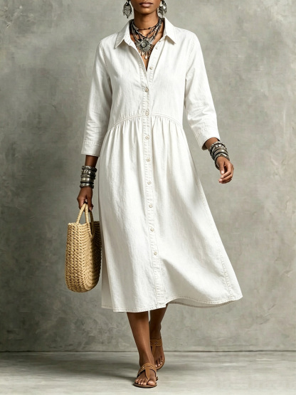 【Buy 2 Free Shipping】CLEARANCE🔥 Vintage-Inspired Button Front Denim Midi Dress