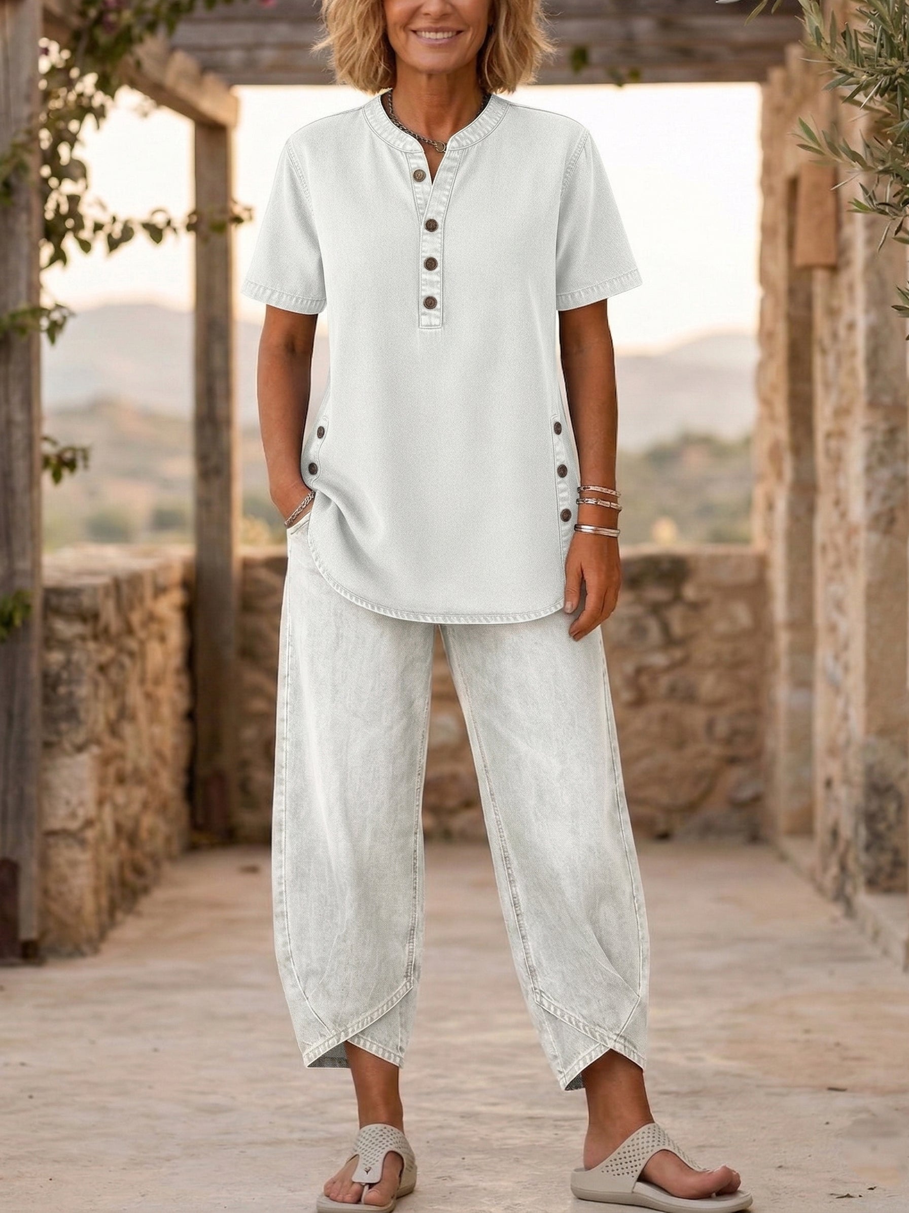 【Buy 2 Free Shipping】Women‘s Short-sleeve denim Two-piece set