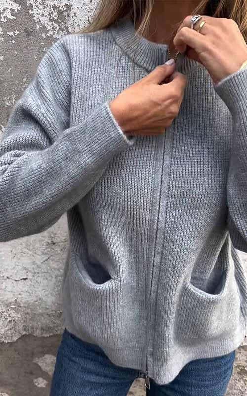 【Buy 2 Free Shipping】CLEARANCE SALE🔥 Round Neck Zipper Knitted Jacket