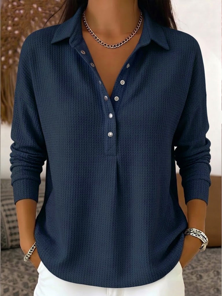 Casual Waffle-knit Cotton Sweatshirt