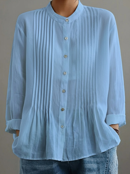 Women's Casual Cotton And Linen Pleated Shirt