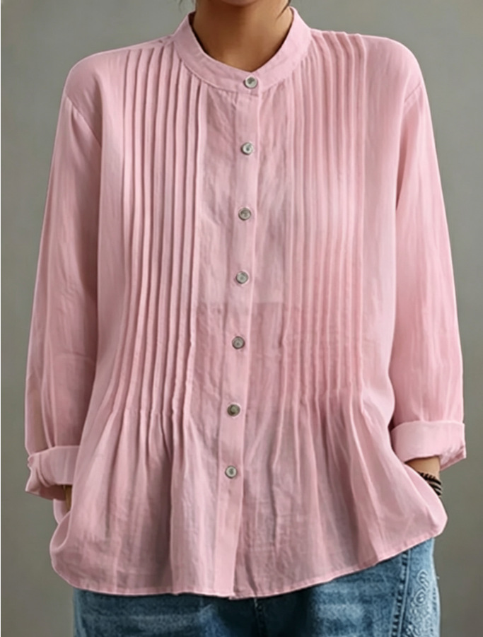 Women's Casual Cotton And Linen Pleated Shirt
