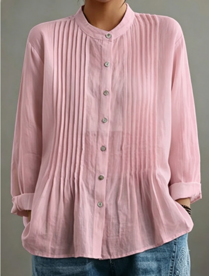 Women's Casual Cotton And Linen Pleated Shirt