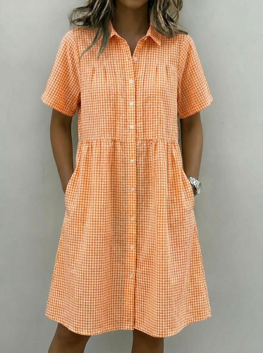 Today 49% off🔥Women’s Cotton Linen Gingham Button-Up Shirt Dress