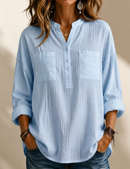 New Arrival 🔥 Women's Textured Casual Henley Neck Loose-Fit Shirt