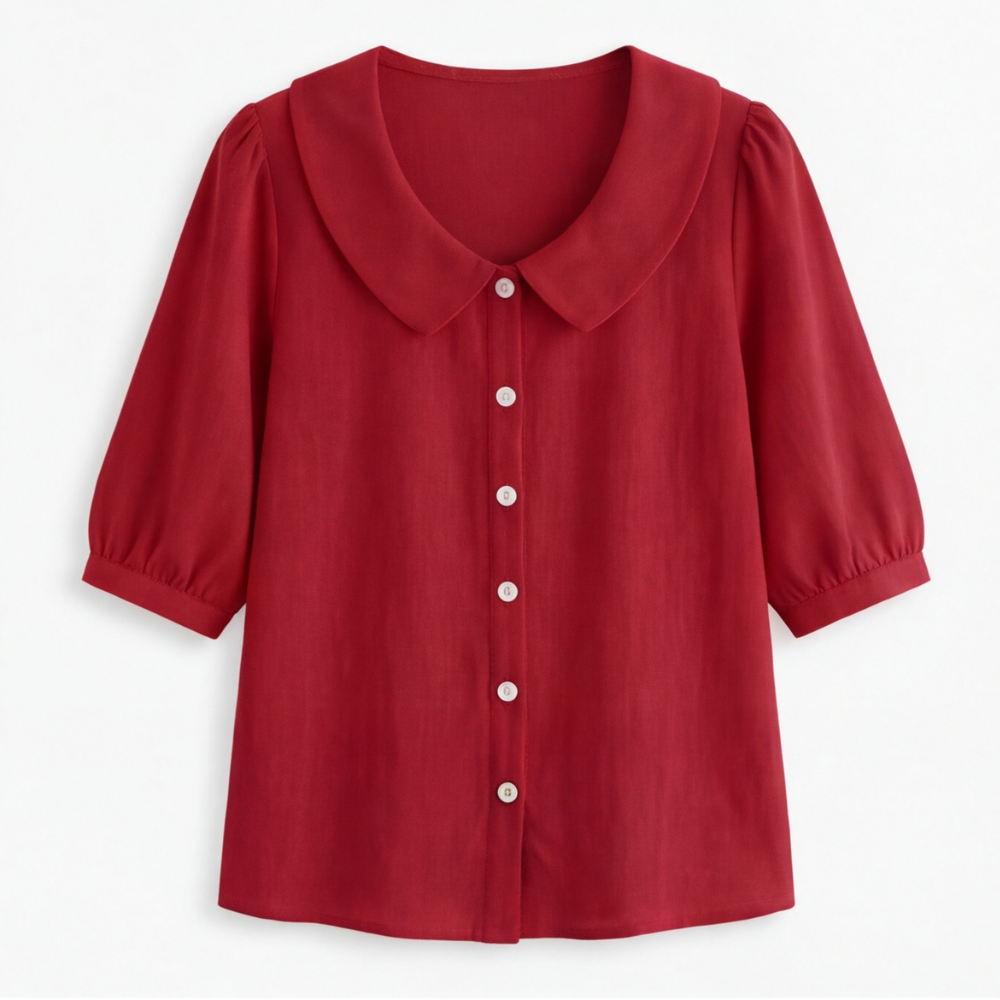 Retro Peter Pan Collar Button Up Blouse