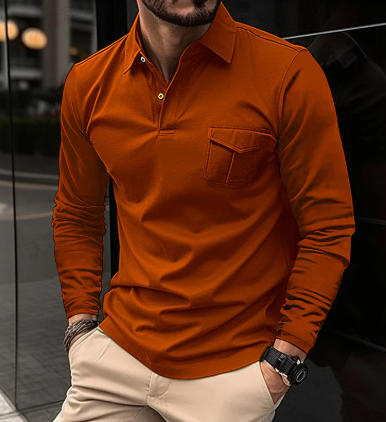 Men's Casual Lapel Polo Long Sleeve Shirt