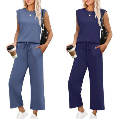 2025 New Women's  Sleeveless Top & Wide-Leg Pants 2-Piece Set