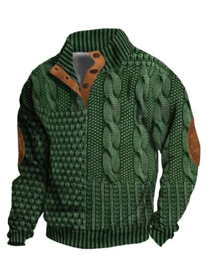 Men's Casual Retro Cashmere Stand Collar Button Sweatshirt