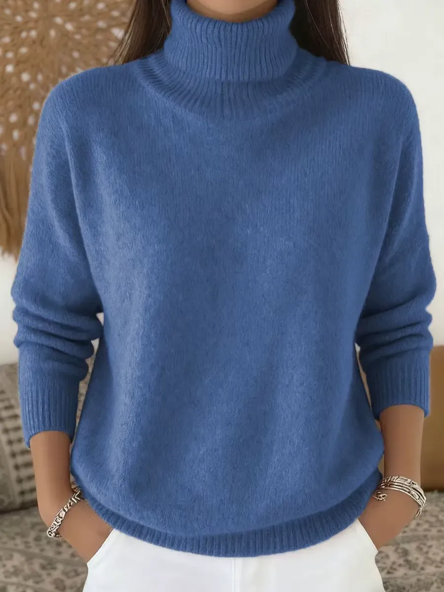 Women Loose Turtleneck Knit Sweater Warm Solid Pullover Jumper