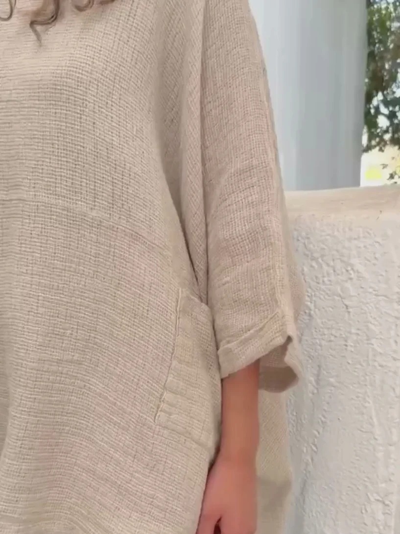 Women's Linen Cotton Blend Oversized Long Sleeve Top & Wide Leg Pants Two Piece Set