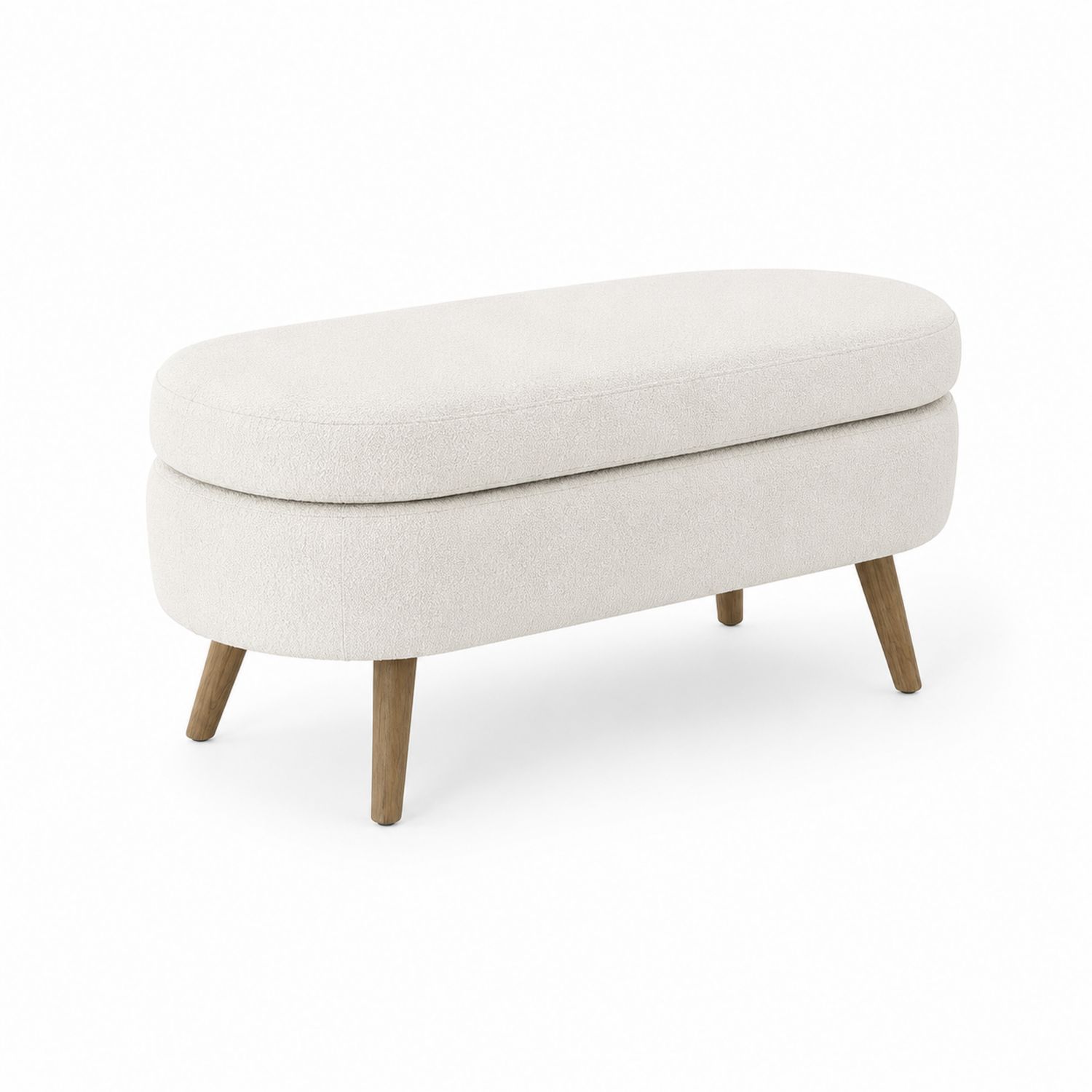 Polsterbank oval 120cm Stoff Holzbeine Beige