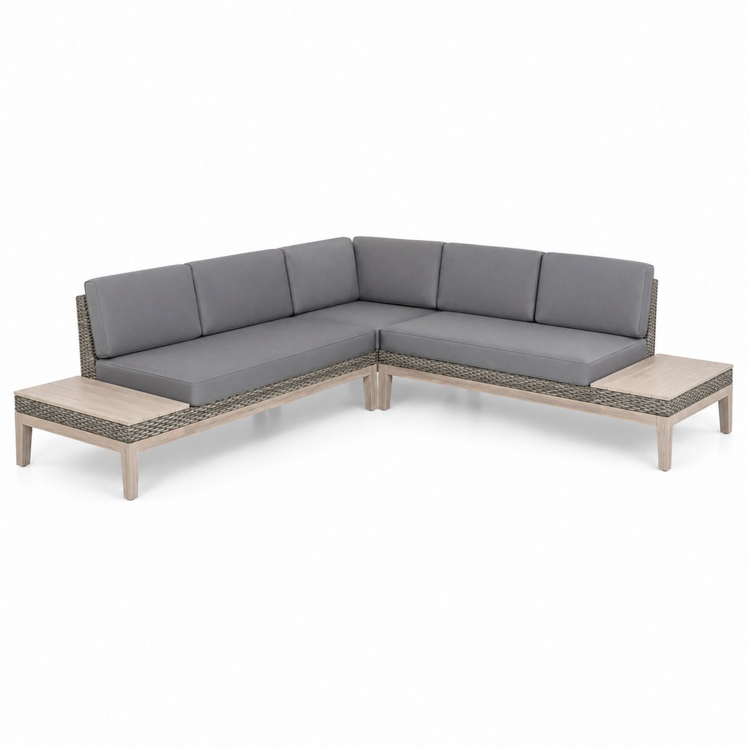 Outdoor Ecksofa Set aus Aluminiumgeflecht mit Beistelltischen Grau