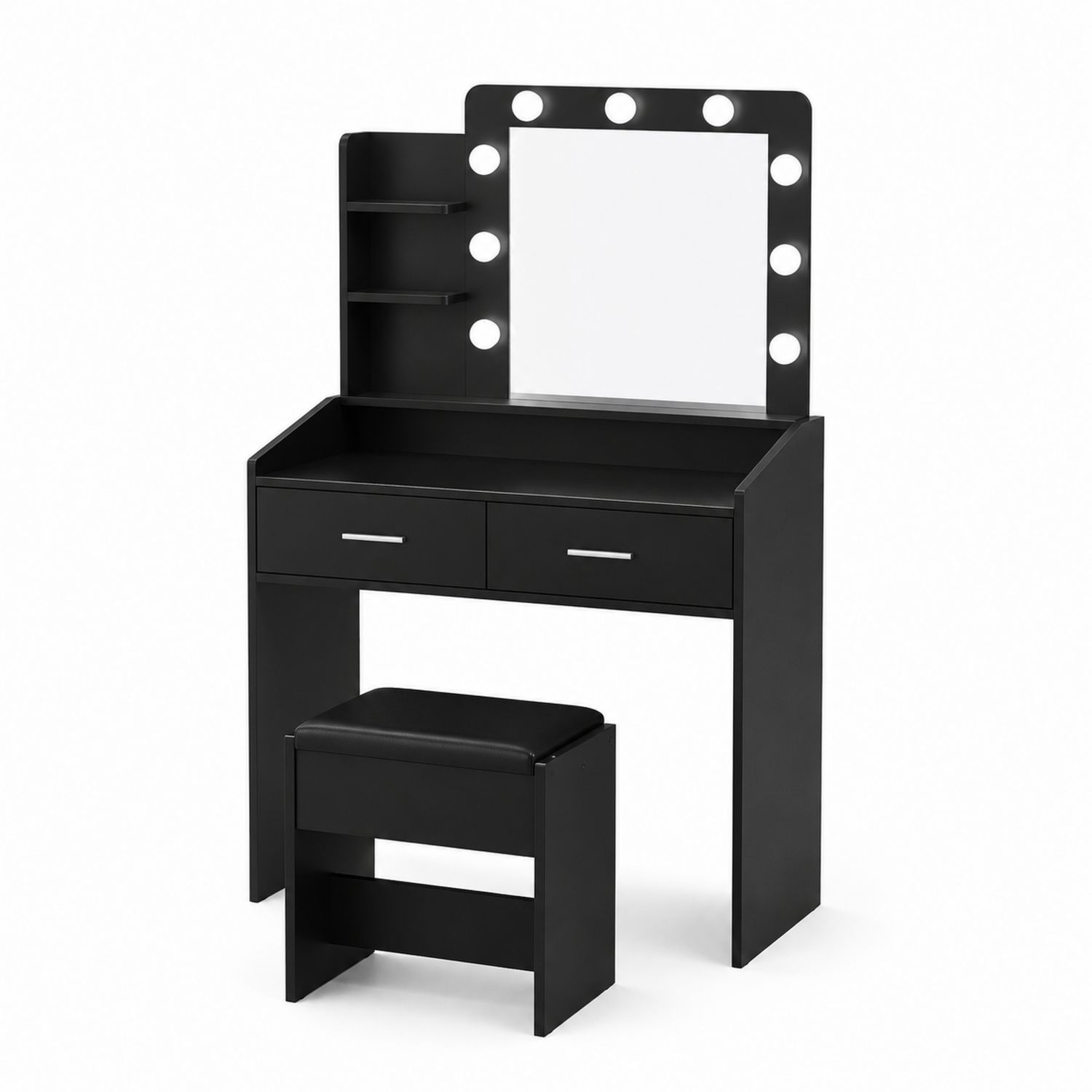 MDF Schminktisch Set mit Spiegel und LED in Schwarz