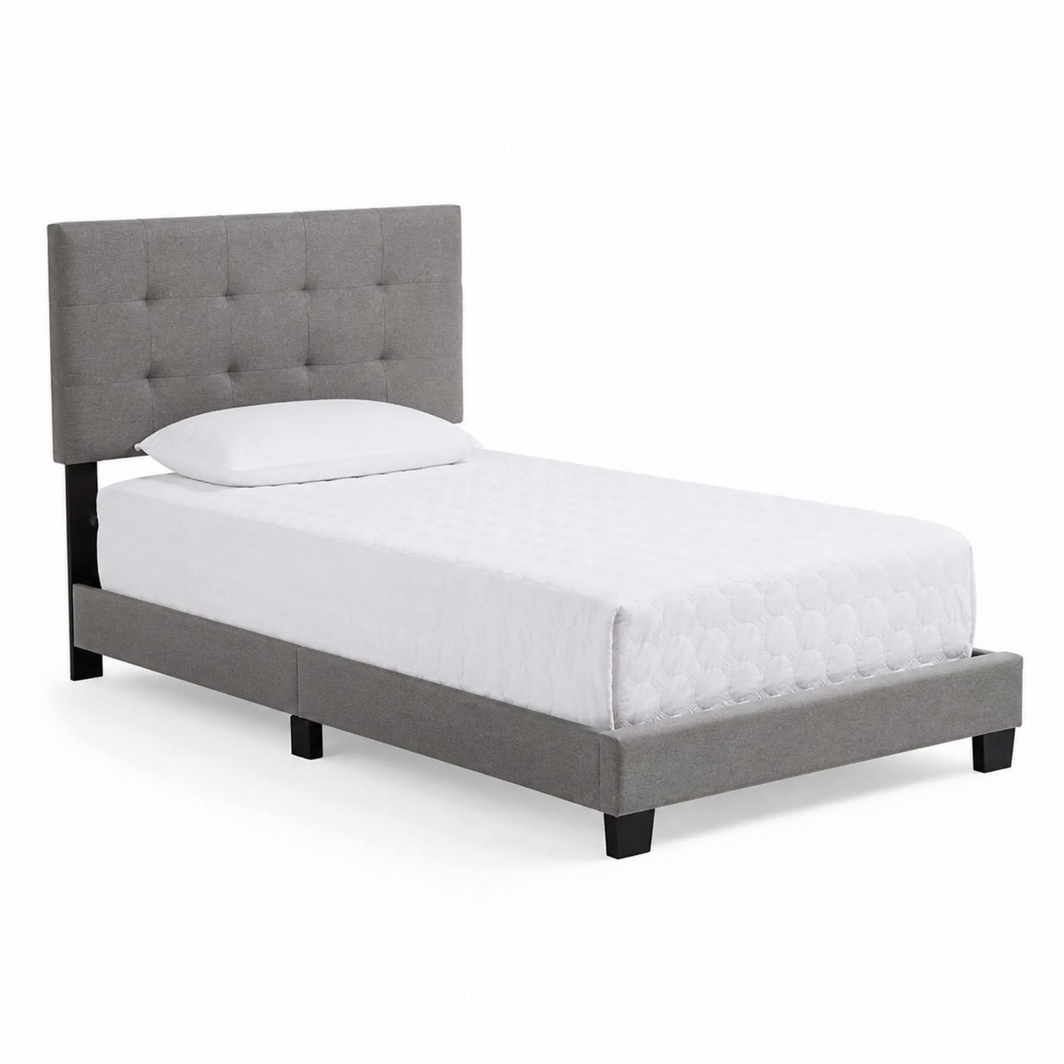 Einzelbett mit gepolstertem Kopfteil, Grau