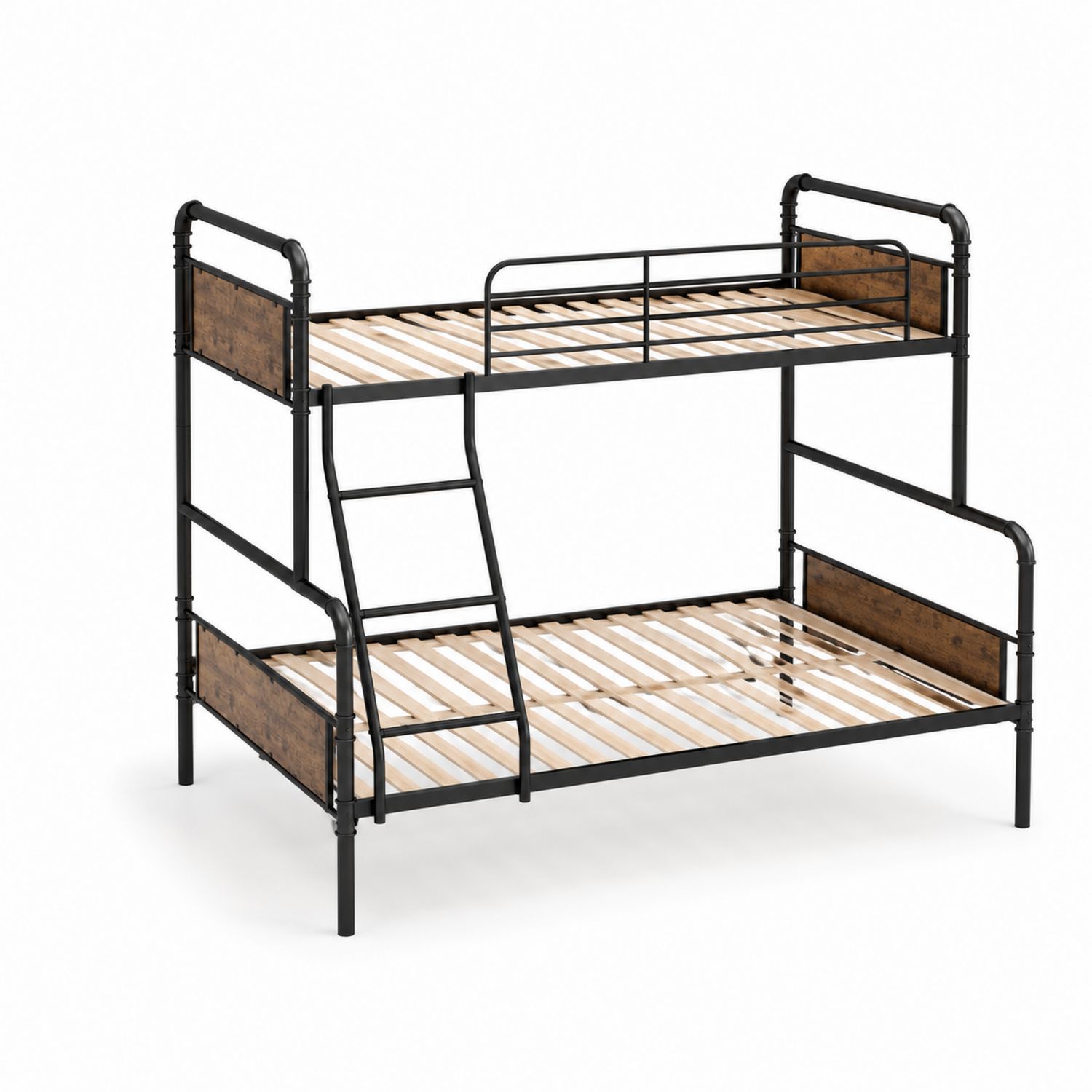 Metall-Etagenbett mit MDF-Holzpaneelen Schwarz/Braun